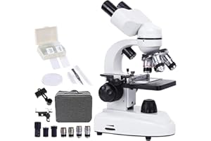 BrightFootBook 10000x Binocular Microscope for Adults, with Microscope Slides Phone Holder and Specimen Preparation Kits, Adjustable Led Lights, Coaxial Coarse and Fine Focus