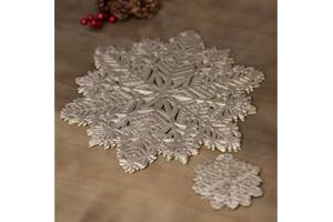 MARCO PAUL INTERIORS Marco Paul Snowflake Placemats And Coaster Sets 6 pc - Hard Wearing PVC Vinyl Gold Christmas Place Mats For Table - Easy Clean Christmas Place Mats Set Of 6 For Home Restaurant Dining Table Mat