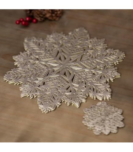 DAZONGE Set Of 6 Christmas Table Placemats - Green Holiday Dining Mats, Washable & Non-Slip (15.7x10.2 Inches)
