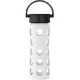 Lifefactory Glas Trinkflasche mit Silikon-Schutzhülle, BPA-frei, auslaufsicher, spülmaschinenfest, 475ml, weiß