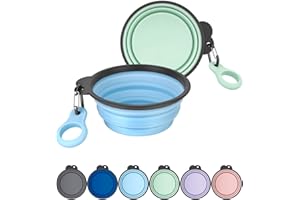 Heouvo Lot de 2 gamelles pliables pour chien avec porte-bouteille, bol d'eau de voyage pour chien avec mousqueton amélioré, bord moulé monobloc, ne tombe pas ou ne se fissure pas (bleu ciel/vert