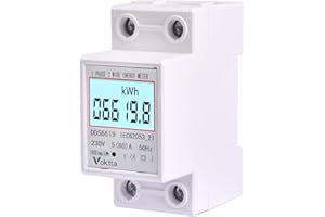 LCD Digital Electricity Meter,VOKTTA Engery Meter 5(80) A 230V 1 Phase 2 Wire 2Pin DIN Rail Type Electronic Meter Multi-Function Backlight
