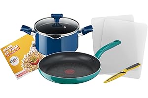 ‎TEFAL Tefal Chefclub by Tefal Zestaw kuchenny Pasta la vista Patelnia 28 cm, Garnek 20 cm + pokrywka, nóż kuchenny Fresh Kitchen, 2 deski do krojenia, broszura z przepisami G804S404