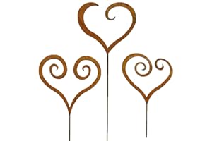 BORNHÖFT Set di spine da giardino a forma di cuore, 3 x 60 cm, in metallo ruggine, decorazione da giardino con effetto ruggine