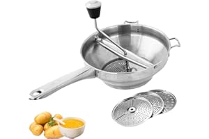 YONUARET Food Mill Potato Ricer, Stainless Steel Food Mills with 3 Milling Discs, Manual Grinder, Baby Complementary Food Maker Potato Ricer with Handle Rotary Food Mill for Tomato Sauce,Potatoes