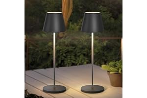 GGII Set of 2 Dimmable LED Battery Table Lamps, Wireless Table Lamp, IP54 Waterproof, Indoor and Outdoor Dimmable LED Table Lamp, Bedside Lamp, Touch Dimmable (Black)