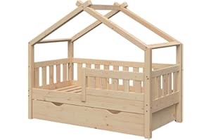 VitaliSpa Hausbett Design, Naturholz, 70x140 cm mit Schublade