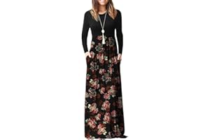 DEARCASE Vestito Donna Maxi, Abito Lungo Casual Morbido a Maniche Corte/Lunghe da Donna, Donna Maniche Lunghe Stampa Floreale Maxi Vestito Abiti Lunghi con Tasche