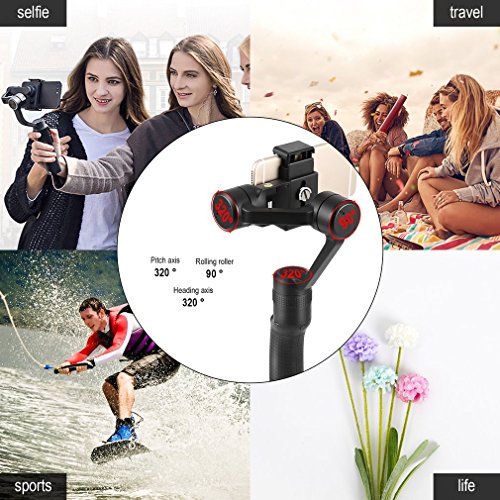 LESHP 3-Achsen-Handheld Gimbal Stabilisator FÃ¼r Smartphone wie iPhone, Samsung,HUAWEI,GoPro fÃ¼r Wireless Control Vertikal schieÃŸen Panorama-Modus ,mit 2 StÃ¼ck extra Batterien