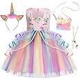 Emin Girls Unicorn Princess Dress Kids Unicorn Costume with Accessories Party Fancy Dress up Birthday Christmas Dance Halloween Carnival Cosplay Outfit