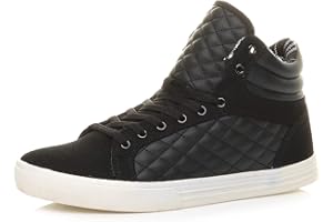 Ajvani Mens Flat lace up Quilted Casual hi high top Ankle Trainer Boots, 8 UK, Black