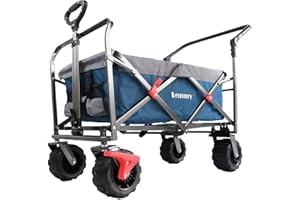 Lemmy LMY100, Chariot de Plage Pliable, Chariot de Transport à Main, remorque de Jardin, (Greu+Turkis) (Jardin) (Bleu+Gris)