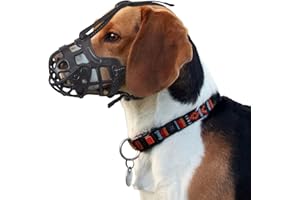 Ownpets Bozal Perro Grande, Bozal de Cesta, Permite Jadear y Beber, con Cubierta Móvil para Evitar Morder, Masticar y Lamer, Ajustable, de Malla de Aire para Perros Agresivos Medianos y Grande, L