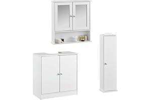 ICE CREAM WHAT'S YOUR FLAVOUR? 3-Piece Bathroom Furniture Set - Under Sink Free Standing Storage Cabinet, Beside Toilet Paper Roll Holder & Wall Mounted Medicine Cabinet with Doors & Open Shelf - White