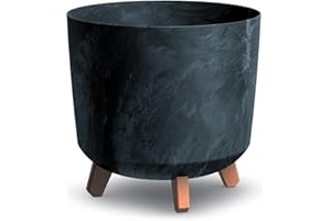 URBN GARDEN Large Round Concrete Look Plastic Planter Flower Pot Indoor Outdoor With Legs (anthracite)