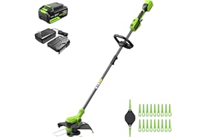 Greenworks 24V desbrozadora bateria, 33 cm de Ancho de Corte, rotación de 90°, Incl. Carrete de Alambre y 20 Cuchillas de plástico, Incl. batería de 4.0 Ah y Cargador, GD24LT33K4