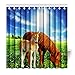 Produktbild Violetpos Top Qualität Anti-Schimmel Duschvorhang Digitaldruck für Badezimmer Badvorhänge Breites Grünland Zwei Pferde Blauer Himmel Tier 180 x 200 cm