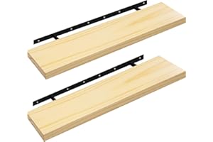 eSituro Étagères Murales Suspendue, Lot de 2, Pin Massif, Étagères Flottantes pour Salon, Cuisine, Tablette Murale en Bois, Décoration pour Chambre à Coucher, Moderne, Fixation Invisible, 80cm
