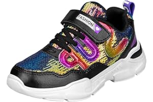 HSNA Baskets Mode Fille Légères Chaussures Scratch Sneakers Paillettes pour Fille