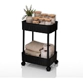 ARVALE Tekerlekli 2 Katlı Raf Arabası &ndash; Mutfak, Banyo &amp; Ofis Depolama Organizat&ouml;r&uuml; - Siyah