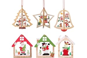 CHENYU 12 Piezas Adornos Navidad Madera Navidad Colgante Adornos Árboles Pueden Reutilizar con Cajas de Almacenamiento para Decoración Árbol Fiesta de Navidad