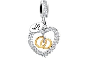 KunBead Jewelry Wife Love Heart Crystal Dangle Birthday Charms Compatible with Pandora Bracelets for Women Gift for Valentines Day