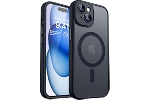 CANSHN Coque Magnétique pour iPhone 15 6,1 Pouces, Compatible avec MagSafe, [Protection Complète de l'appareil Photo] Fond Mat Translucide, Noir