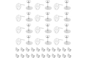 UNICRAFTALE 60 pieza Pendiente Redondo Plano Texturizado Hallazgos de Aretes de Acero Inoxidable Poste de Aretes con Bucles con Respaldos de Aretes Aretes de Metal para Hacer Joyas de Bricolaje