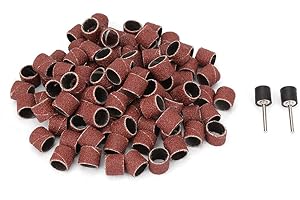 ASHATA Zestaw bębnów szlifierskich 100 sztuk 1/5.1 cm i 2 trzpienie bębnowe do narzędzi obrotowych 12 mm papier ścierny, pierścień, papier ścierny, wiertło