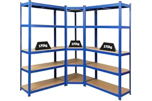PROREGAL Mega Deal 1x étagère d'angle et 2X étagère Robuste Ragnar | HxLxP 180x90x40cm | Charge du Compartiment 175kg | Bleu | Étagère de Garage, étagère de Cave…