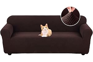 ‎JAOTTO Jaotto Sofabezug 4 Sitzer Elastischer Stretch Spandex Sofa Überwürfe Sofahusse Antirutsch Waschbar Sofaschoner Couchbezug für Sofa mit Armlehne,Jacquard Dunkelbraun