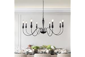 ASHUAQI Black Chandelier, 8 Lights Farmhouse Black Chandeliers Ceiling Lights, Large Chandeliers Ceiling Light with E14 Base, Industrial Black Ceiling Lights for Living Room Dining Room Hallway
