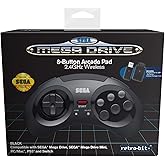 Retrobit - Sega Mega Drive Manette 8 boutons sans fil 2.4Ghz - Dongle USB/Port d'Origine inclus - Edition Noir