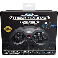 Retrobit - Sega Mega Drive Manette 8 boutons sans fil 2.4Ghz - Dongle USB/Port d'Origine inclus - Edition Noir