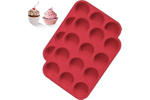 BASVII 2 Pièces Moule Silicone Patisserie, 12 Moules à Cupcakes et Muffins Antiadhésif pour Gâteaux, Tartelette, passe au lave-vaisselle (Rouge)
