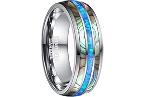 NUNCAD Bague Homme en Carbure de Tungstène, Anneau Colorée avec Coquille et Opale, 8 mm, Alliance de Mariage Unique Bleu/Rose