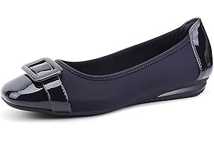 Greatonu Womens Buckle-Embellished Wedge Heel Casual Ballet Flats