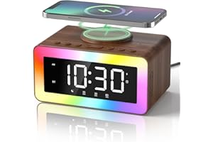 BITSWOLEE Birthday Gifts for Men – Alarm Clock Bedside with Wireless Charger, Bluetooth Speaker and White Noise Machine, Colourful Night Light, Snooze Digital Alarm, Men Women Teens Him Her Ideal Xmas Gifts