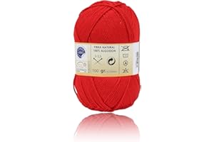 ETREXONLINE Ovillos de Algodón Premium – Hilo de Algodón para Tejer a Crochet 100% Natural, 100g y 220m - Ideal para Tejido y Ganchillo (Rojo -1unit)