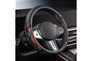 Yamlten Silikon-Lederspleißen Auto lenkradbezug, Anti Rutsch Atmungsaktive Gegen Hitze Auto Lenkradhüll, 38 cm/14.96 Zoll Sport lenkradschutz, O Form Universal, orange