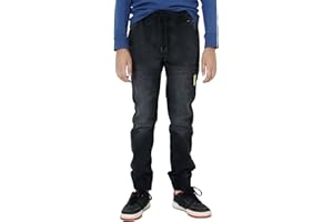 NOROZE Casual Retro Denim Pants Tapered Leg Design Stretchable Jeans Joggers Sweatpants Style Trouser with Elasticated Drawstring Waist UK Sizes 5-13 Years