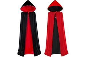 Carnavalife, Capa con Capucha Largo Medieval Reversible con Capucha, Vampiro, Fiesta de Carnaval Halloween, Negra Y Rojo , para Hombre, Mujer, Talla 140cm