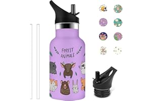 Grsta Gourde Enfant, 350ml Gourde Isotherme, Gourde Paille Garde au Froid Pendant 24 Heures/Chaud Pendant 12 Heures, Gourde Personnalisée sans BPA, pour l'enfant 1/2/3 -year -old, Violet-Cerf