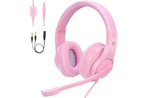 BlueFire Pink Gaming Headset, Kids Headphones with Microphone 3.5mm Bass Stereo Childrens Gaming Headset for PS5/PS4/Xbox/Xbox One/Nintendo Switch/PC Girls Headphones (Pink)