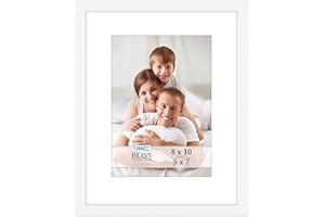 Icona Bay 10x8 White Picture Frame with Removable Mat for 7x5 Photo, Modern Style Wood Composite Frame, Table Top or Wall Mount, Bliss Collection