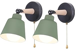 iDEGU Lot de 2 Applique Murale Rétro Vintage E27 Luminaire Plafonnier Industriel en Bois Métal Réglable Lampe Murale Interieur avec Interrupteur Applique Moderne pour Chambre Entrée Salon (Vert Olive)