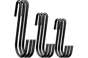 Swatowot Lot de 15 crochets en S très résistants, 3 tailles de crochets de suspension en forme de S, grands cintres pour cuisineu (lot de 15, S, M et XL, noir)