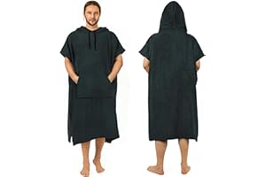 Zingtto Surf Poncho Wickelmantel, extra groß, dick, Handtuch-Poncho für Damen und Herren, mit Kapuzentasche für Strand, Schwimmen, 119,4 x 94 cm, Schwarz