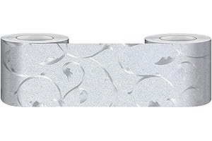 GUEST RUYUNLAI Silver Vine Wallpaper Border Stick and Peel Bedroom bathrooms Kitchen Wall Decor Border PVC Waterproof Wallpaper Border 20cm X 500cm