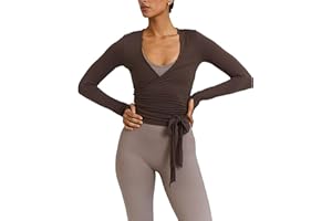 Felcia Y2K Damen Wickeltop mit Kreuzbindung, lange Ärmel, tiefer V-Ausschnitt, bauchfreies Shirt, schmale Passform, Tanz-Bolero, Shrug Fairy Yoga, Workout, Bluse